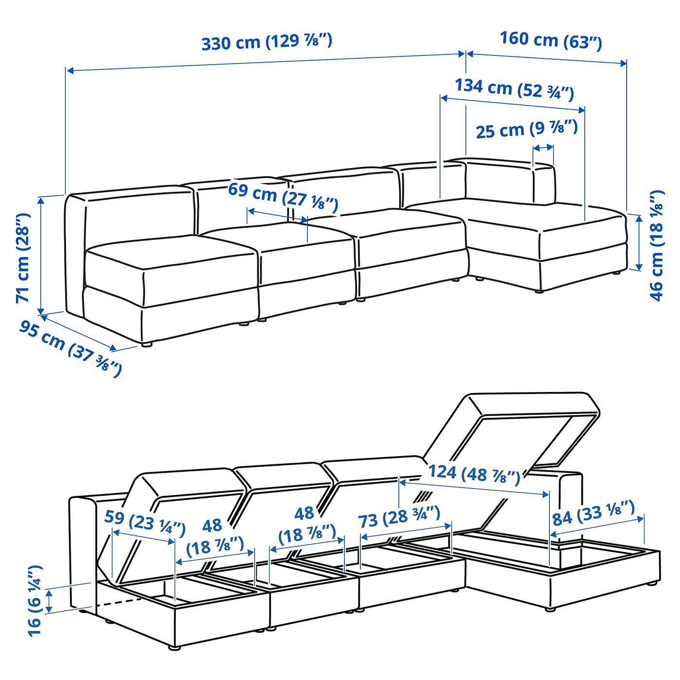 Thumbnail - IKEA JÄTTEBO 4,5er-Sitzelement + Récamiere rechts/Samsala dunkelblau rechts/Samsala dunkelblau