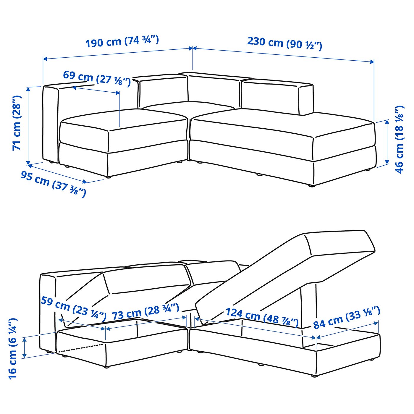 Thumbnail - IKEA JÄTTEBO Modulecksofa 2,5-sitzig + Récamiere rechts/Axvall dunkel graublau rechts/Axvall dunkel graublau