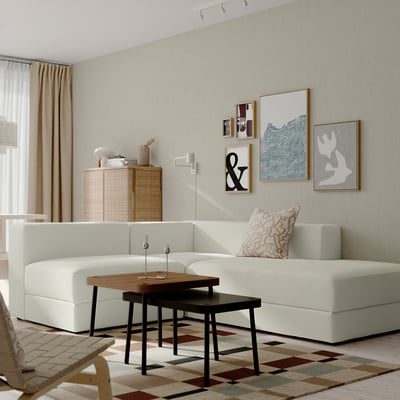 JÄTTEBO Modulecksofa 2,5-sitzig + Récamiere, rechts/Axvall elfenbeinweiß