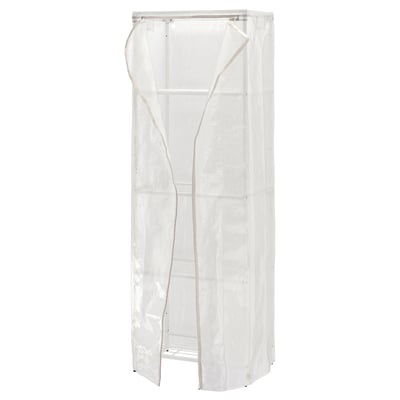 Ein weißes JOSTEIN Regal mit abnehmbarer Abdeckung, geeignet für den Außenbereich und den feuchten Innenbereich.