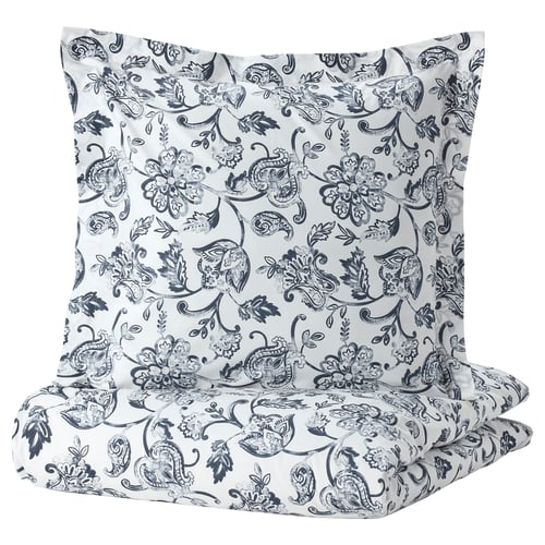 JUNIMAGNOLIA Bettwäsche-Set, 2-teilig, weiß/dunkelblau, 155x220/80x80 ...