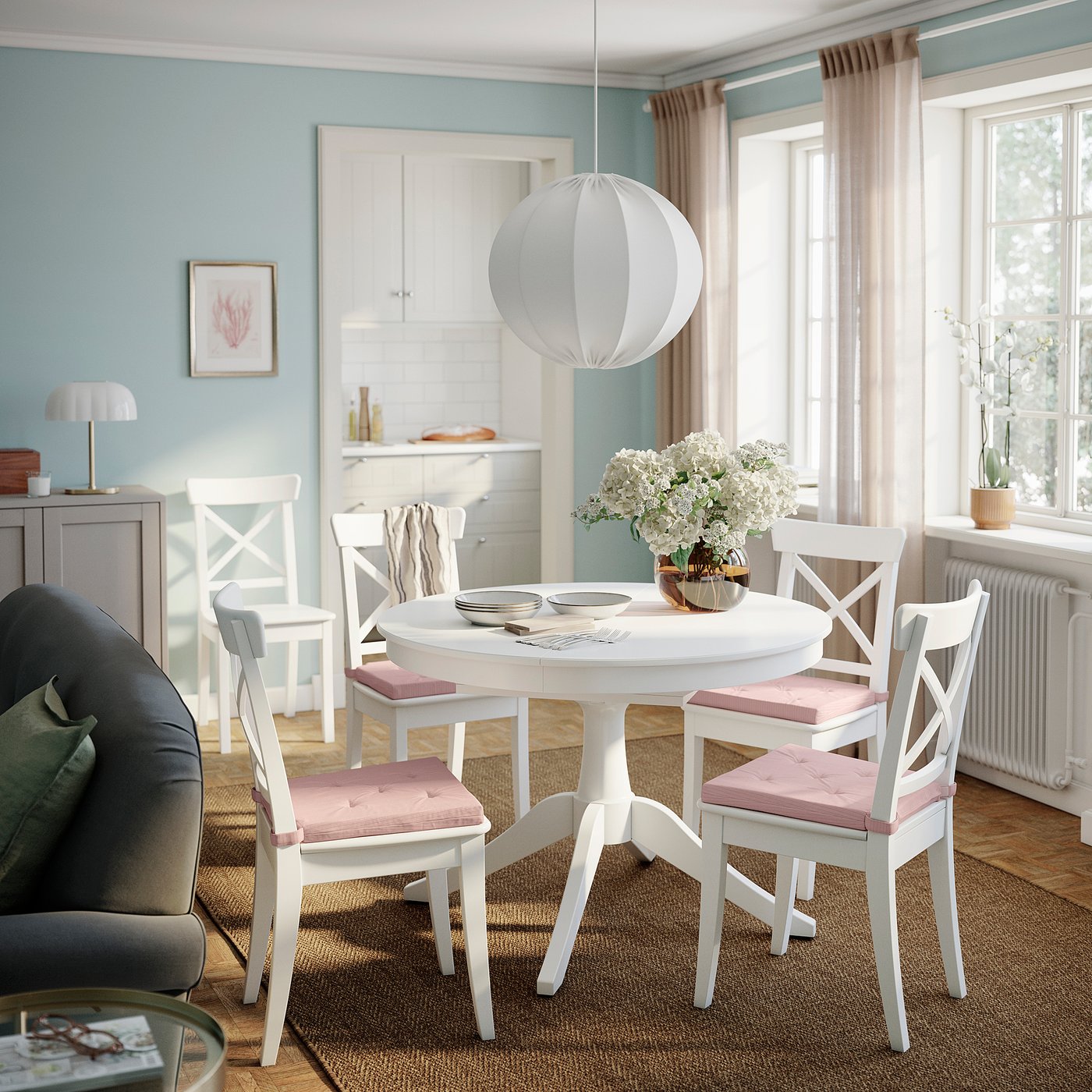 Thumbnail - IKEA JUSTINA Stuhlkissen rosa/weiß