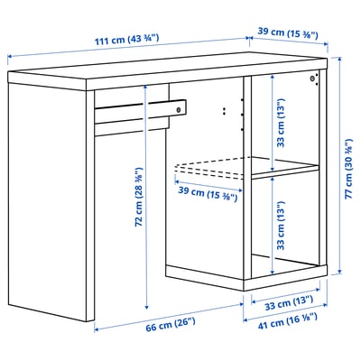 Schwarzer ikea KALLAX Schreibtisch, rechteckig mit Stauraum, minimalistisches Design, Kabelauslass.