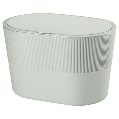 KINNASJÖ: ovaler, hellgrüner Mülleimer aus recyceltem Kunststoff mit geripptem Design und Deckel.