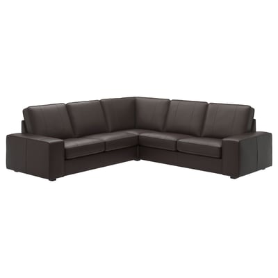 KIVIK schwarzes L-förmiges Ledersofa, modernes Design mit tiefen Kissen, perfekt zum Entspannen.