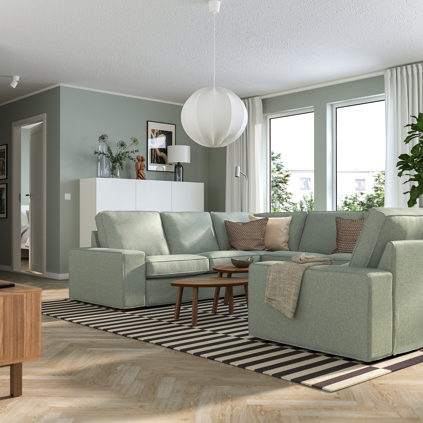 Thumbnail - IKEA KIVIK Sofa, U-Form/6-sitzig Gunnared hellgrün Gunnared hellgrün