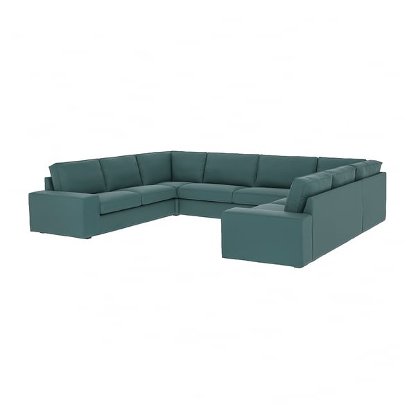 KIVIK modulares Sofa in Blaugrün, niedrige Armlehnen, bequeme Kissen, leicht zu reinigender Bezug.