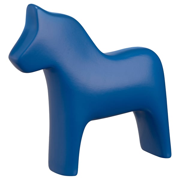 Blaue Keramik Dala Pferd Spielzeug, glatte Oberfläche, stehende Pose.