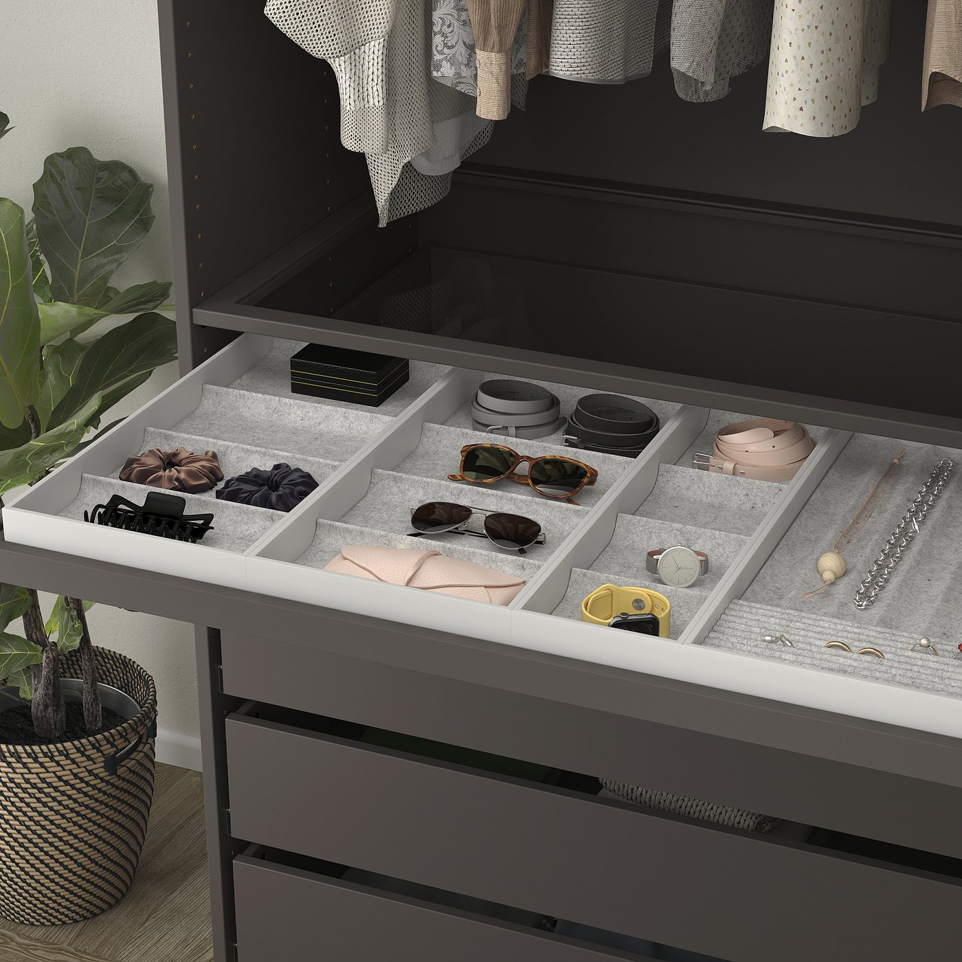 Thumbnail - IKEA KOMPLEMENT Ausziehboden mit Einsatz dunkelgrau/hellgrau