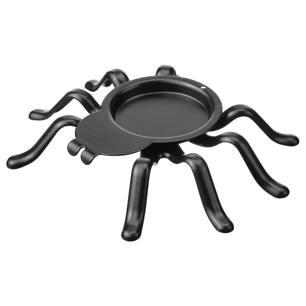 Schwarzer Spider Teelichthalter, pulverbeschichteter Stahl, dekorativ.