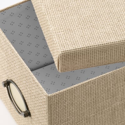 KVARNVIK Aufbewahrungsbox aus gewebtem Papier mit Deckel und Griff, beige.