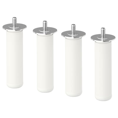 Vier verstellbare Füße von ikea LÄTTHET mit Metallplatten und Schrauben.