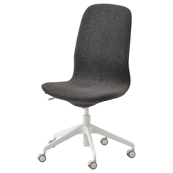 LÅNGFJÄLL Bürostuhl, dunkelgrauer Stoff, weißes Gestell, höhen- und neigungsverstellbar, fünf Räder.