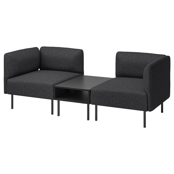 Dunkelgraues modulares Sofa LILLEHEM mit Tunsta-Beistelltisch. U-förmiges Sofa mit klaren Linien und Metallbeinen.
