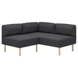 Modernes dunkelgraues Ecksofa mit Holzbeinen.
