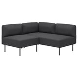Dunkelgraues, modernes L-förmiges Sofa mit Metallbeinen und abnehmbaren Bezügen.