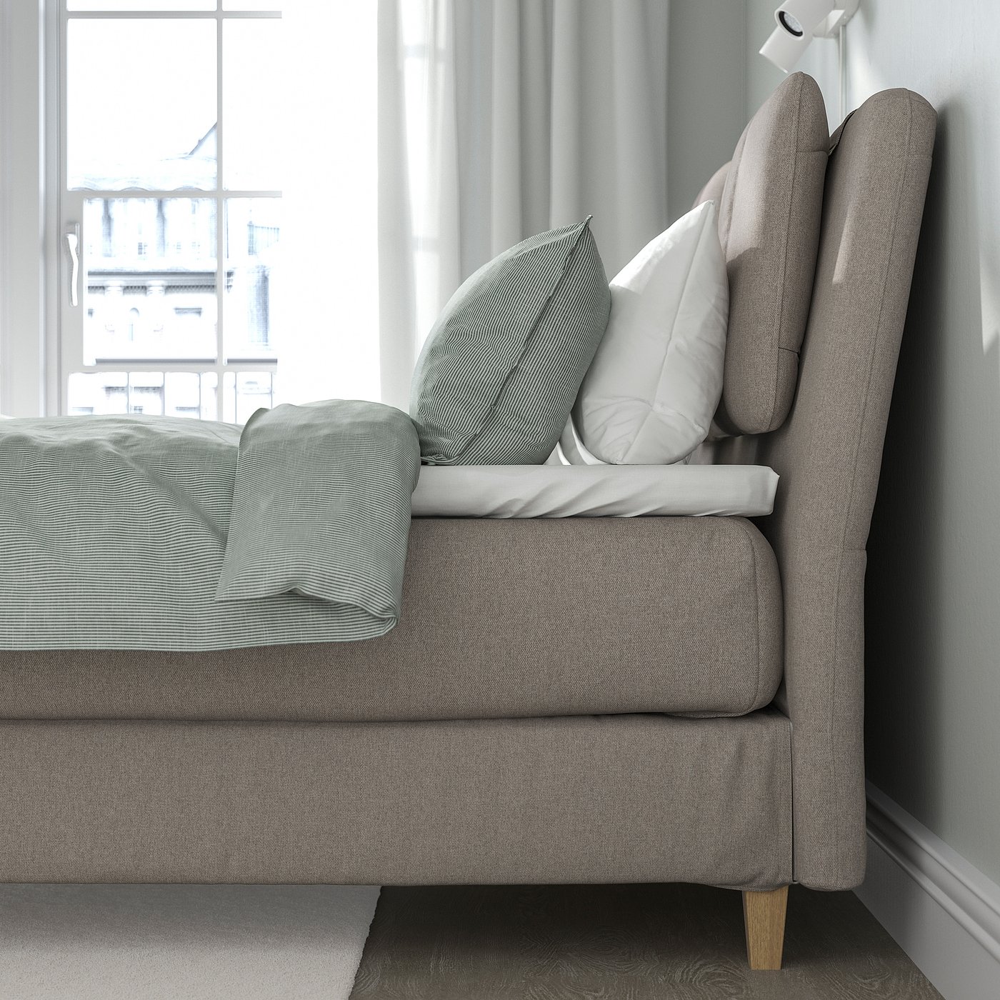 Thumbnail - IKEA LILLFJÄLLET Boxspringbett Vågstranda mittelfest/Nordberget Tibbleby dunkelbeige 160x200 cm