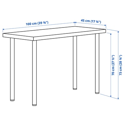 Schwarzer LINNMON Schreibtisch, minimalistisches Design mit rechteckiger Platte und vier Metallbeinen.