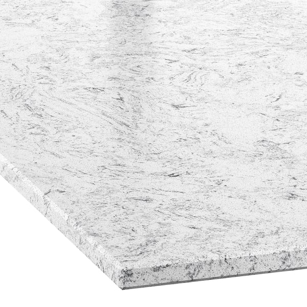 Glatte, helle Arbeitsplatte aus recyceltem Glas mit subtilen Wirbeln, die eine hochwertige, langlebige und porenfreie Oberfläche aufweisen.