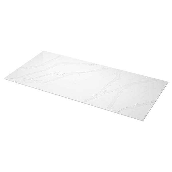 LOCKEBO Maßarbeitsplatte, weiß/graubeige marmoriert/Glaskomposit, 1 m²x2.0 cm