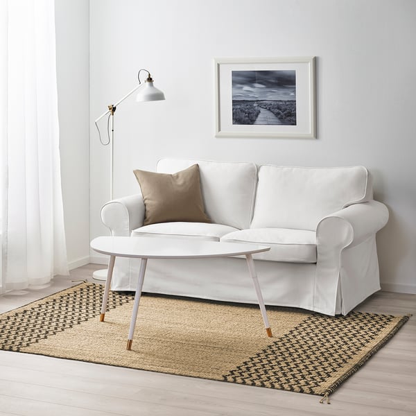 LÖNHOLT Teppich flach gewebt - natur, grün dunkelbraun ...