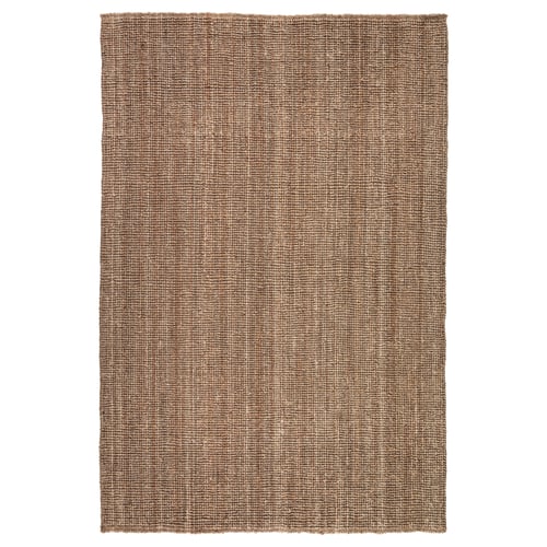 Ein rechteckiger Teppich von LOHALS aus naturbrauner Jute mit einem einfachen, strukturierten Design.