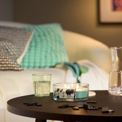 LOTSFÅGEL Duftkerze/Glas, 3 Dochte/Deckel, Apfel hellgrün, 25 Std.