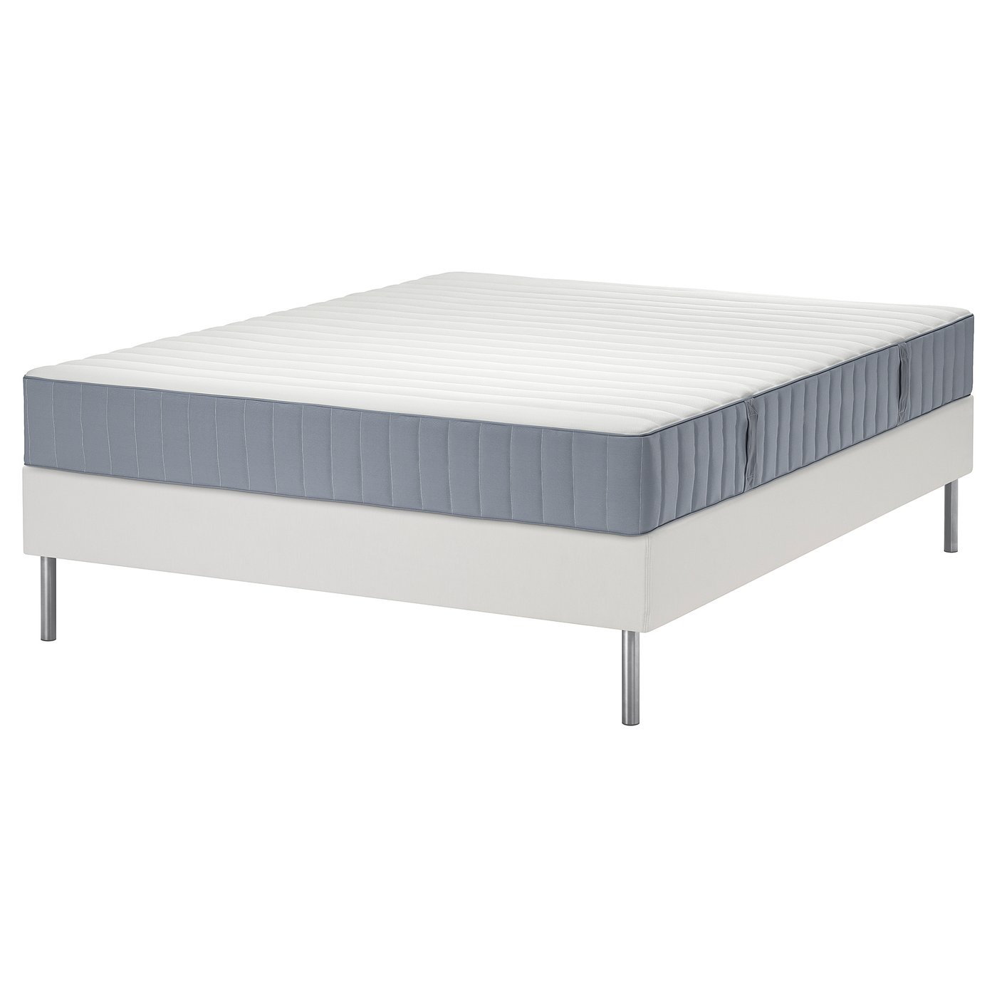 IKEA LYNGÖR Boxspringbett Valevåg mittelfest/hellblau weiß 140x200 cm