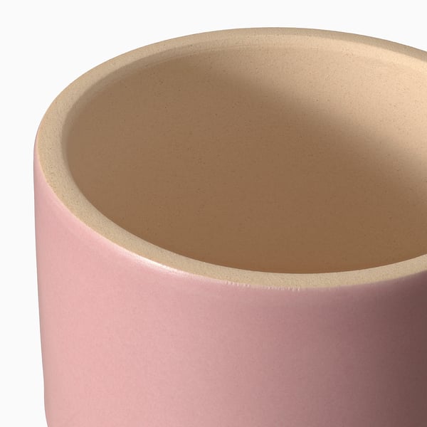 Glattes, pastellrosa Pflanzgefäß aus Feinsteinzeug mit glänzender Oberfläche; Geeignet für den Innen- und Außenbereich.