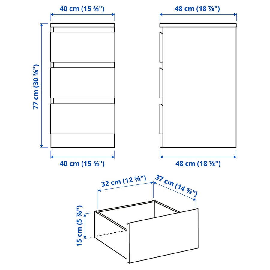 MALM Kommode mit 3 Schubladen, weiß, 40x78 cm IKEA Deutschland