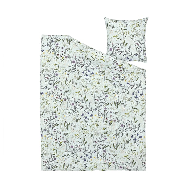 Ein hellblauer MATTOXBÄR-Bettdeckenbezug mit einem Blumenmuster, das aus Baumwollmaterial besteht.