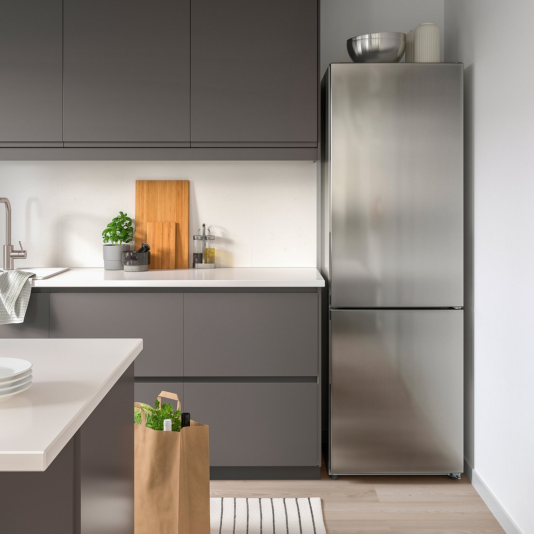 MEDGÅNG Kühl-/Gefrierschrank, IKEA 500 freistehend/Edelstahl, 219/83 l