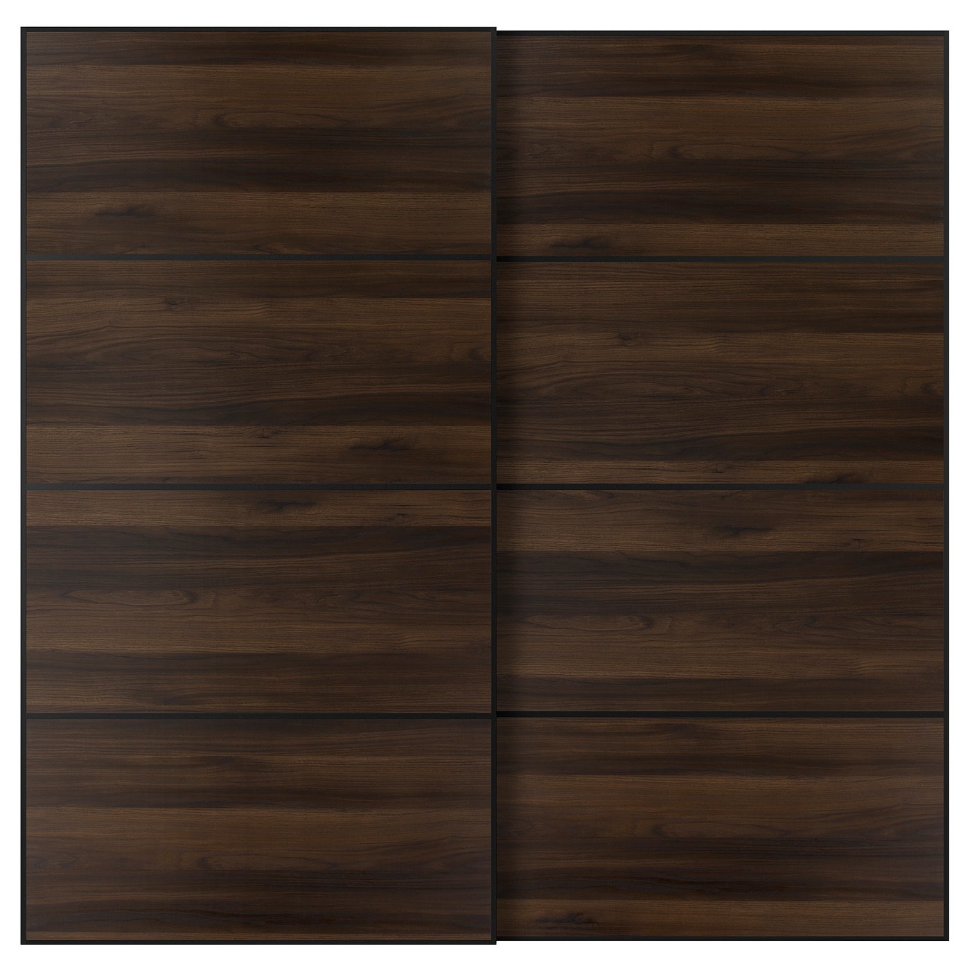 IKEA MEHAMN Schiebetürpaar schwarz/doppelseitig Eichenachbildung dunkelbraun 200x201 cm