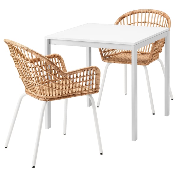Melltorp Nilsove Tisch Und 2 Stuhle Weiss Rattan Weiss Ikea