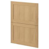 Schranktür aus hellem Holz, klassisches Design, abgeschrägte Kanten.