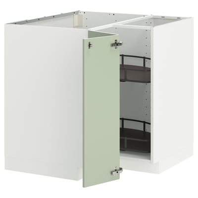 METOD Küchenzeile: weiß mit grüner Tür, quadratische Form, modernes Design, stabiler Rahmen, verstellbare Regale.