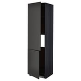 Moderner schwarzer Hochschrank, schlankes Design, mattes Finish, minimalistischer Look, hohe Aufbewahrungseinheit.