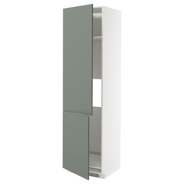 Modularer Küchenschrank mit graugrüner Tür, verstellbaren Regalen, Schnappscharnieren.