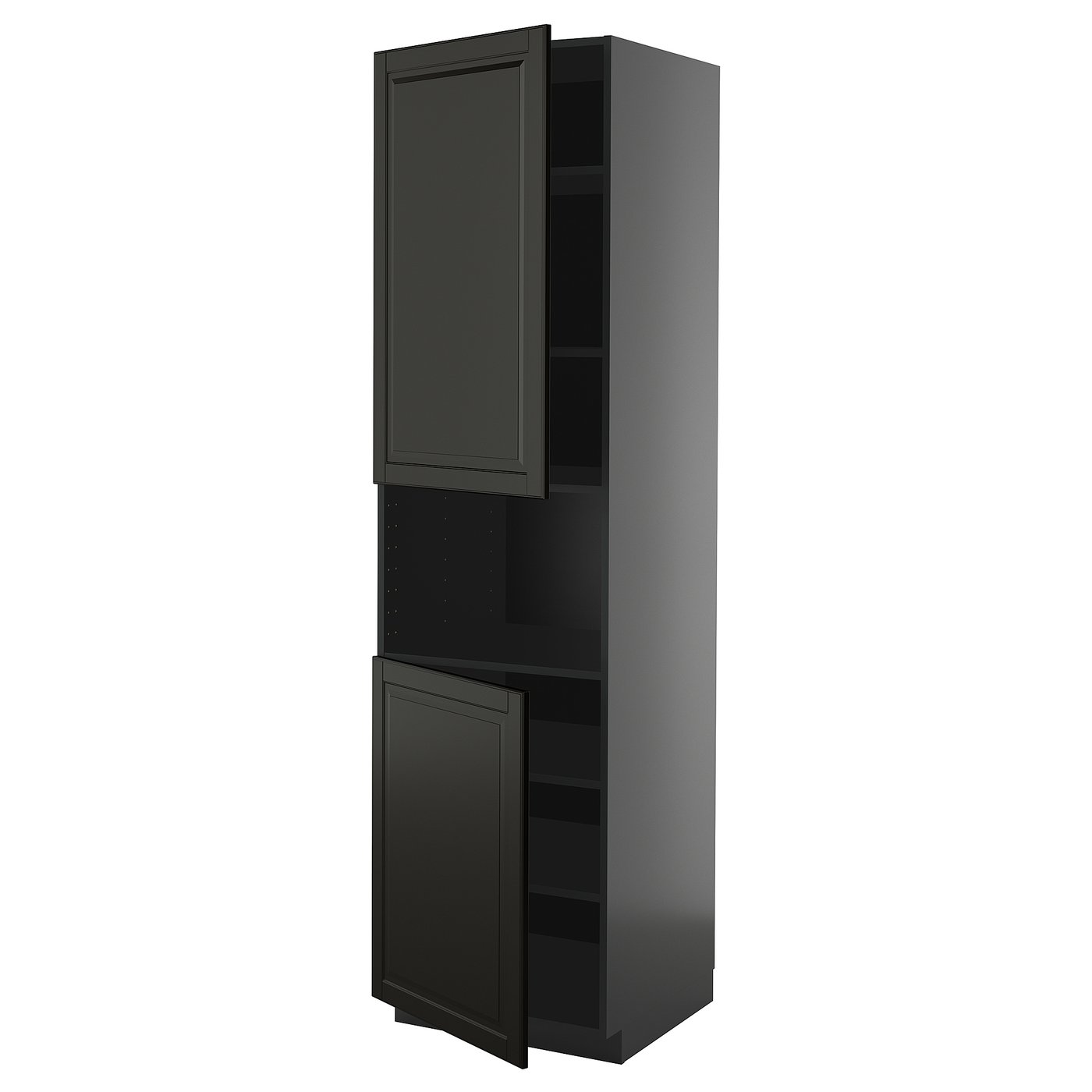 IKEA METOD Hochschr. f Mikrow.+2Türen/Bö schwarzgrau/Bodbyn schwarz 60x60x220 cm