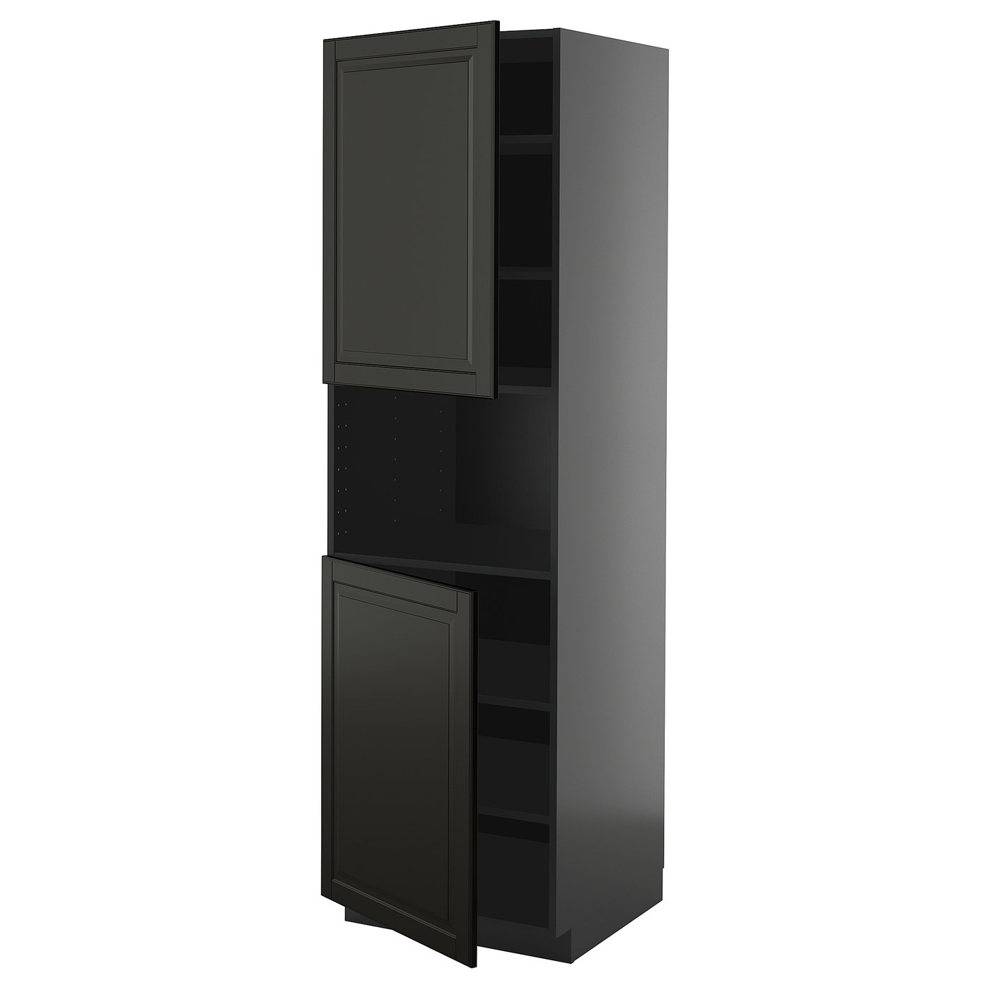 IKEA METOD Hochschr. f Mikrow.+2Türen/Bö schwarzgrau/Bodbyn schwarz 60x60x200 cm