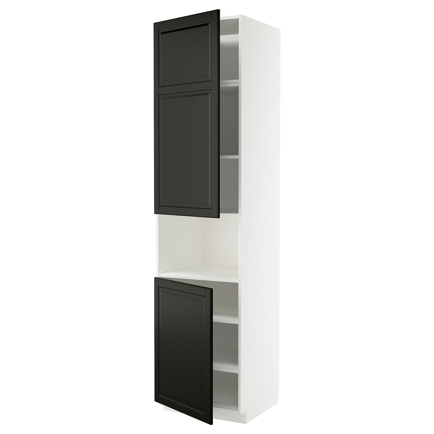 IKEA METOD Hochschr. f Mikrow.+2Türen/Bö weiß/Bodbyn schwarz 60x60x240 cm