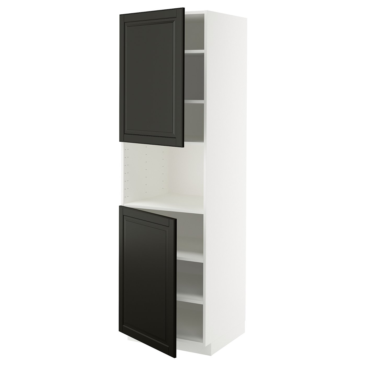 IKEA METOD Hochschr. f Mikrow.+2Türen/Bö weiß/Bodbyn schwarz 60x60x200 cm
