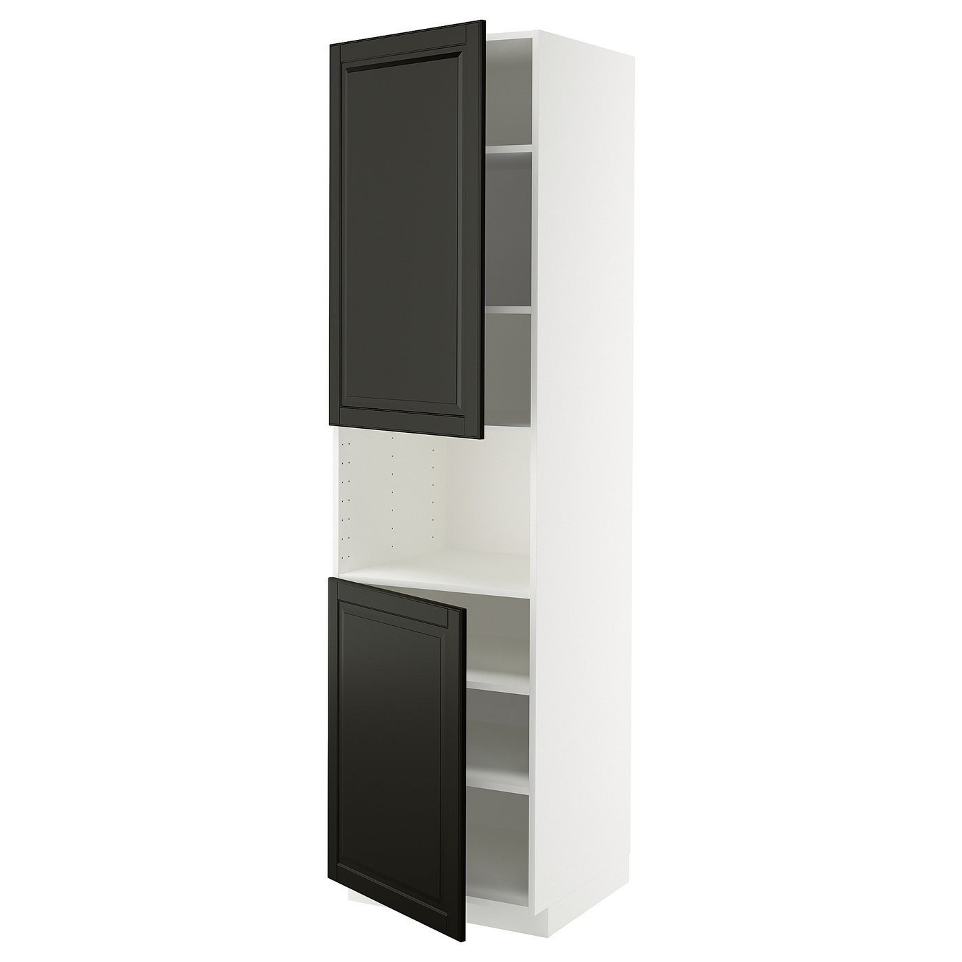 IKEA METOD Hochschr. f Mikrow.+2Türen/Bö weiß/Bodbyn schwarz 60x60x220 cm