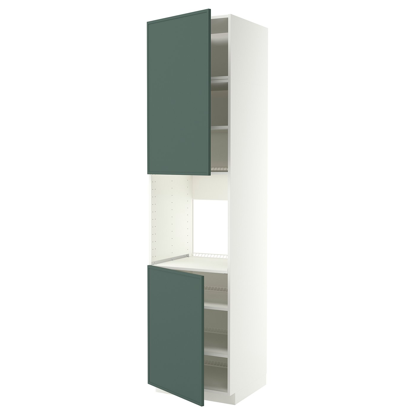 IKEA METOD Hochschr. f Ofen+2 Türen/Böden weiß/Aspudden dunkel graugrün 60x60x240 cm