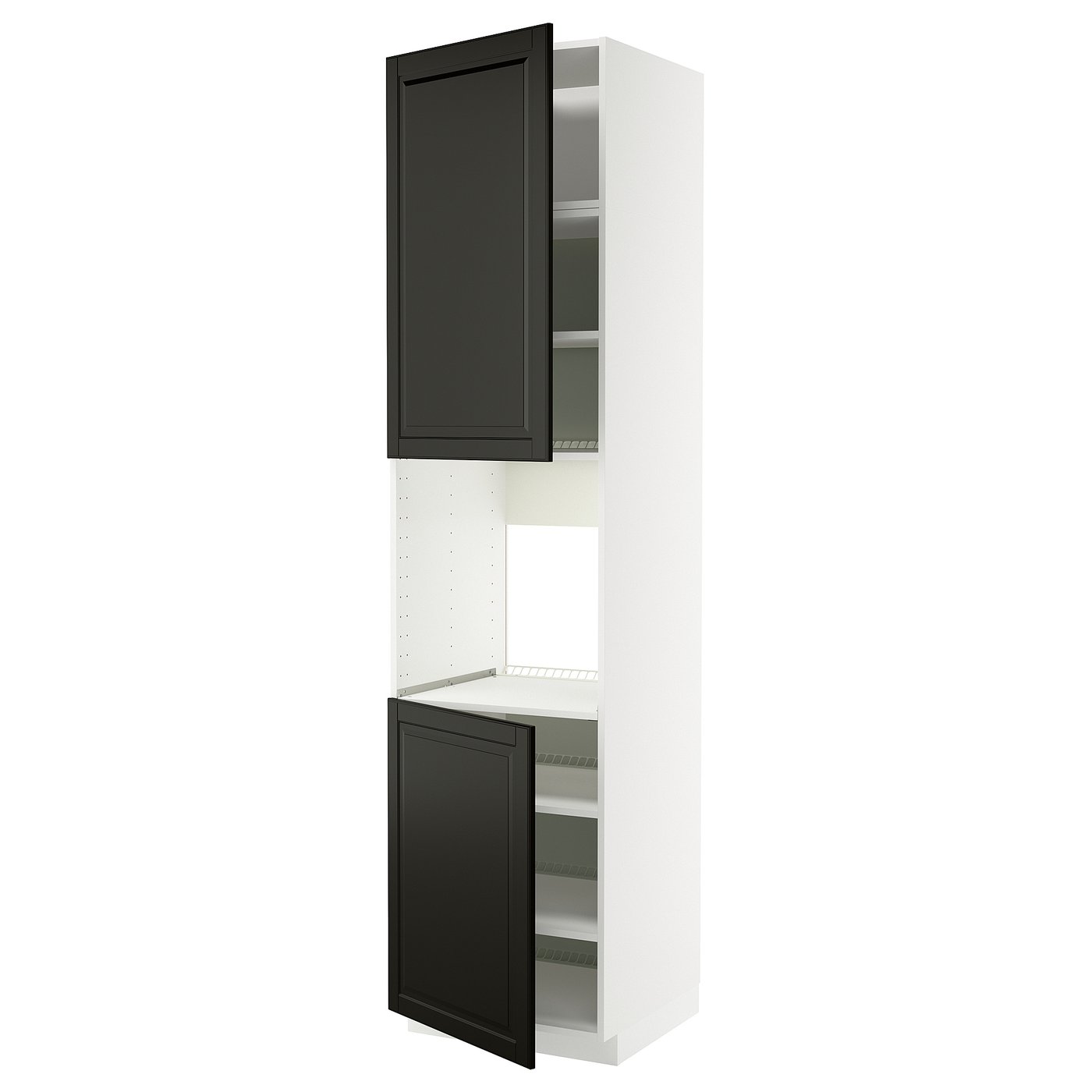 IKEA METOD Hochschr. f Ofen+2 Türen/Böden weiß/Bodbyn schwarz 60x60x240 cm