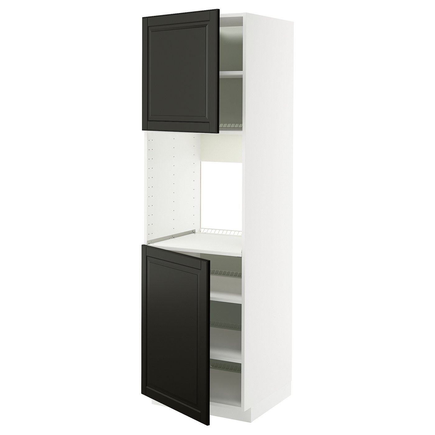 IKEA METOD Hochschr. f Ofen+2 Türen/Böden weiß/Bodbyn schwarz 60x60x200 cm