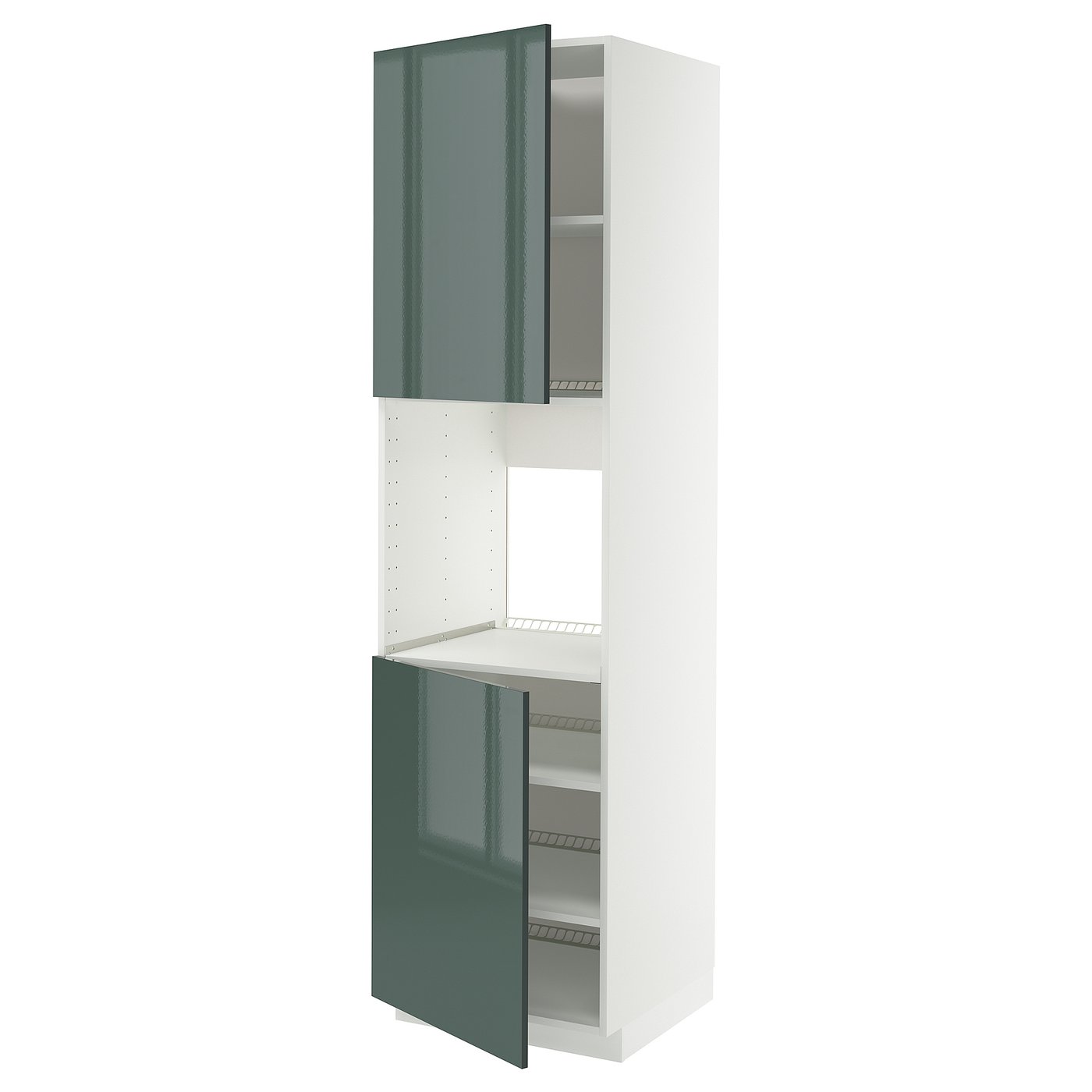 IKEA METOD Hochschr. f Ofen+2 Türen/Böden weiß/Kallarp Hochglanz dunkel graugrün 60x60x220 cm