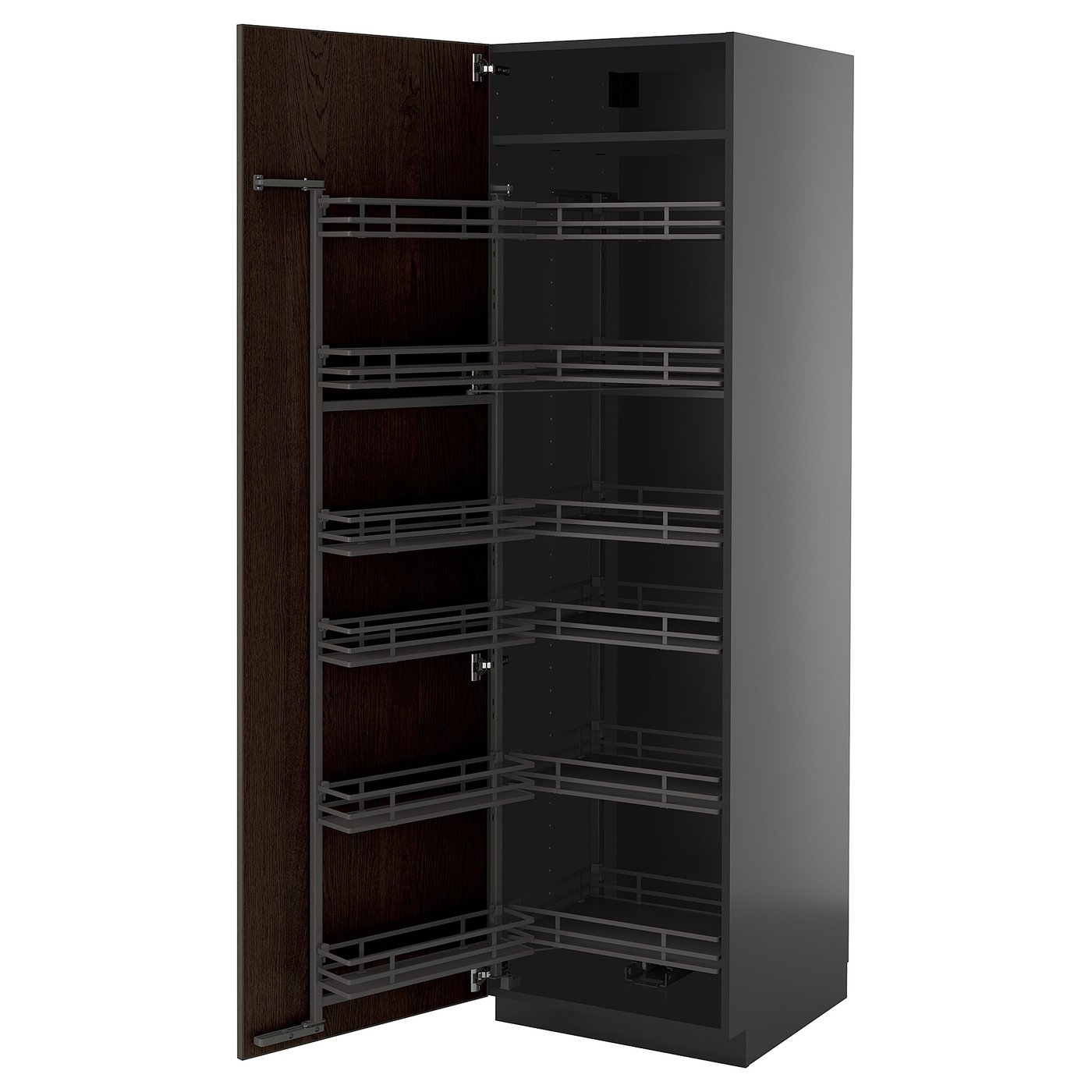 IKEA METOD Hochschrank mit Auszugschrank schwarzgrau/Sinarp braun