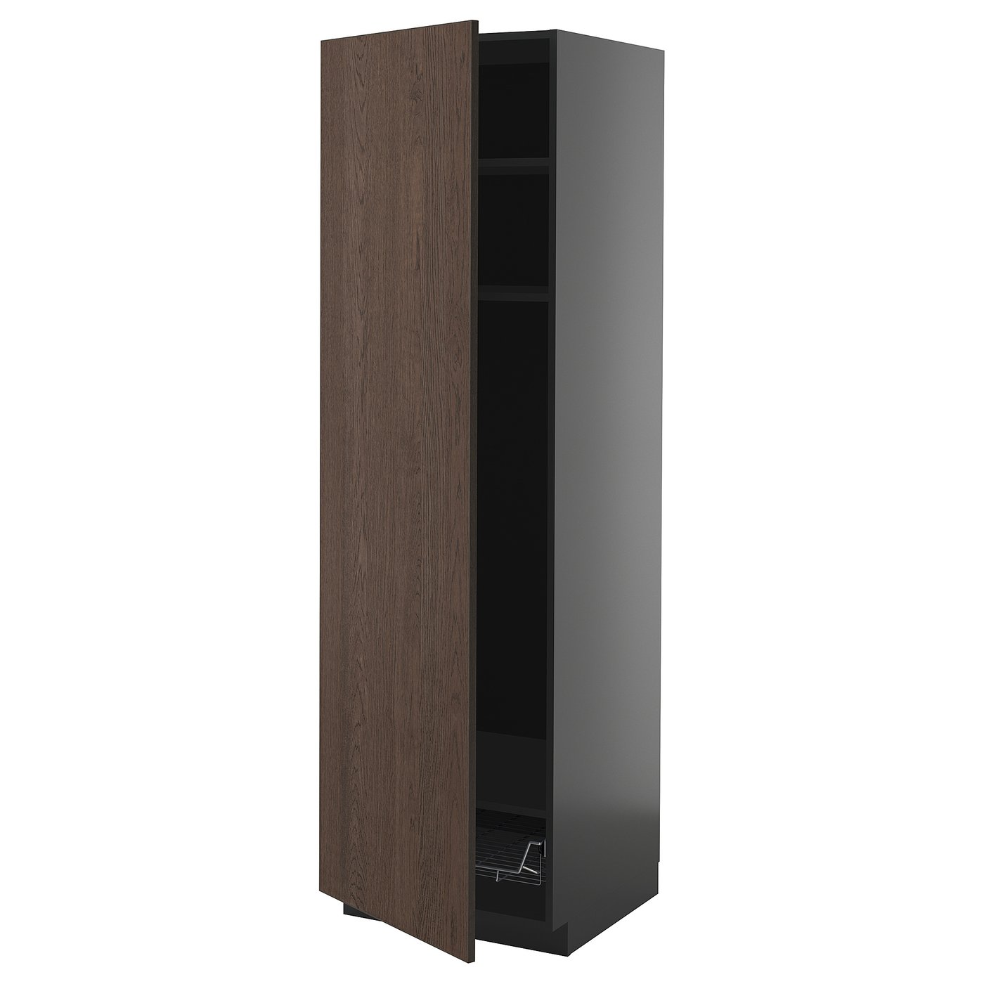 IKEA METOD Hochschrank mit Böden/Drahtkorb schwarzgrau/Sinarp braun 60x60x200 cm