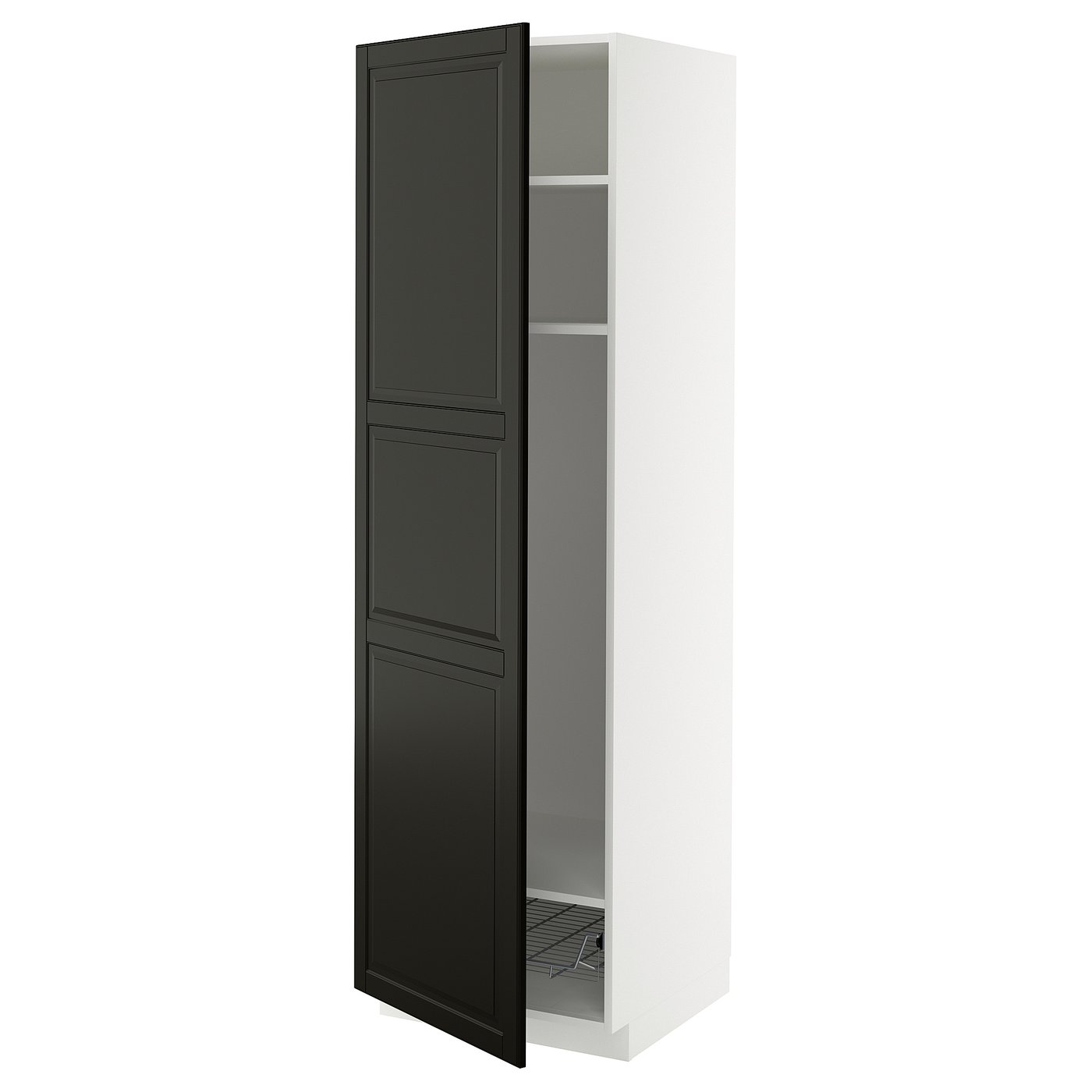 IKEA METOD Hochschrank mit Böden/Drahtkorb weiß/Bodbyn schwarz 60x60x200 cm